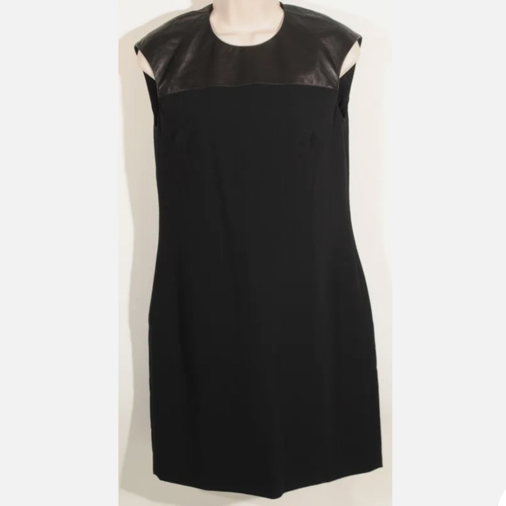 Ralph Lauren Dress Womens 6 Black Label Wool Sleeveless with Lamb Leather Trim
